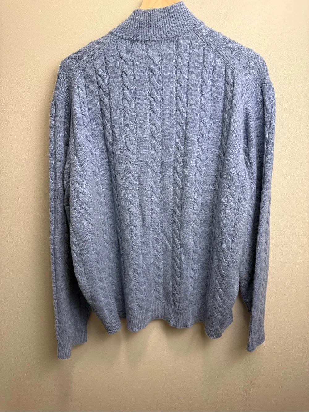 Alan Paine Light Blue Cable-Knit V-Neck Quarter-Zip Golf Sweater 100% Cashmere